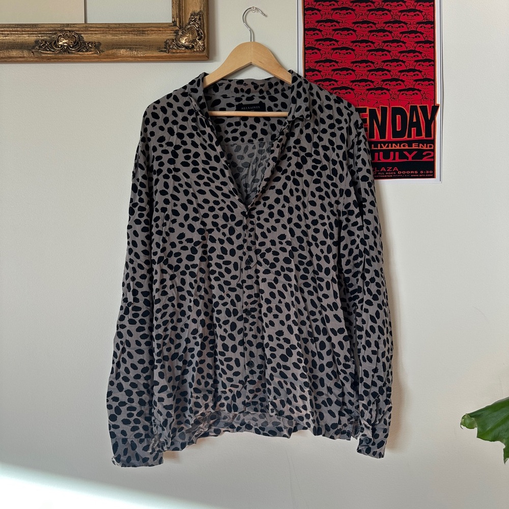 AllSaints Black and Gray Casual Button Down Shirt